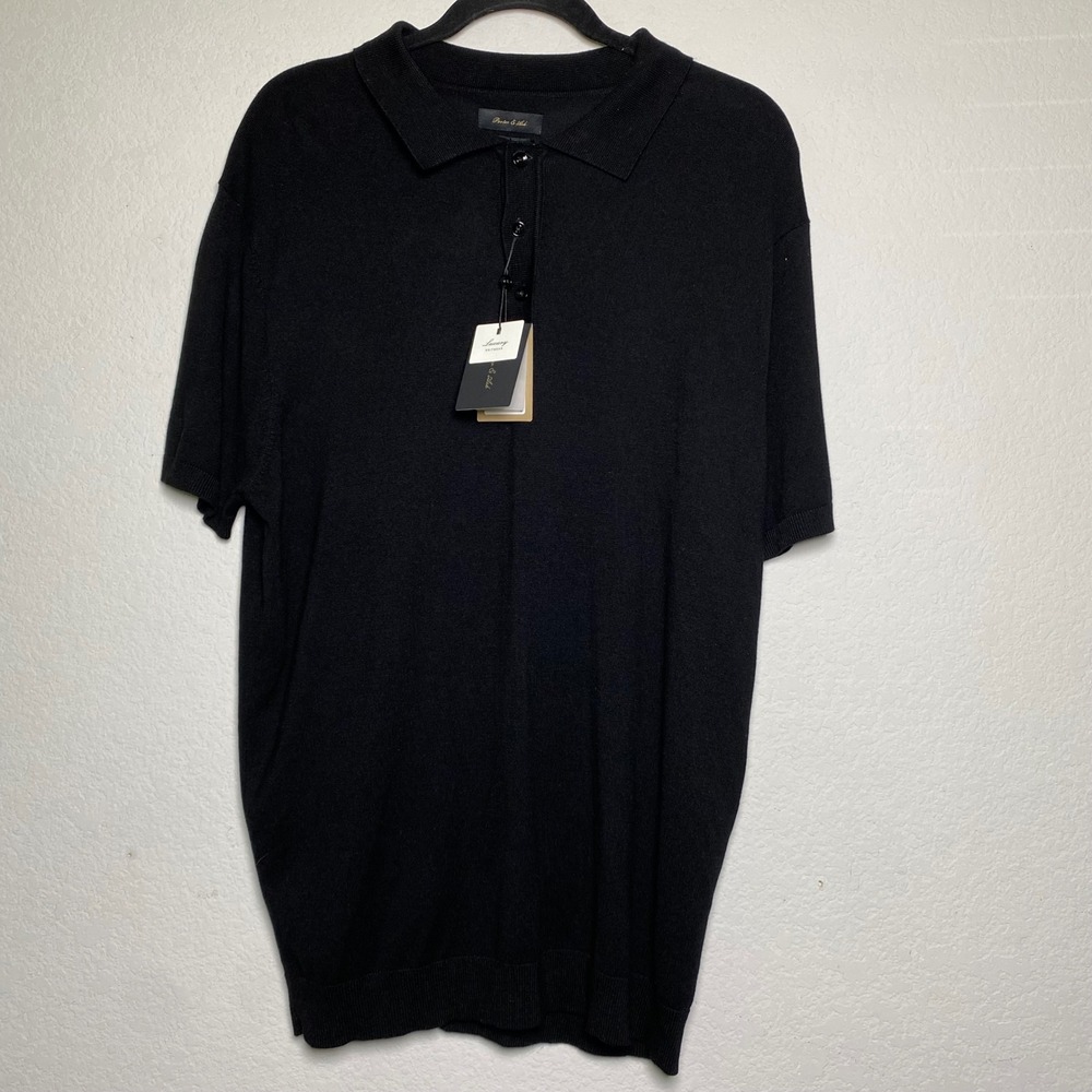 NWT Porter & Ash Black Knit Polo Shirt Short Sleeve Mens XL Preppy Minimalist‎
